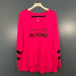 LIVI Active Women’s Pink Courage & Strength 3/4 Sleeve V-Neck Workout Top